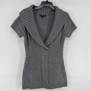 Banana Republic Sweater Dress Womens Medium Gray Cable Knit Short Sleeve